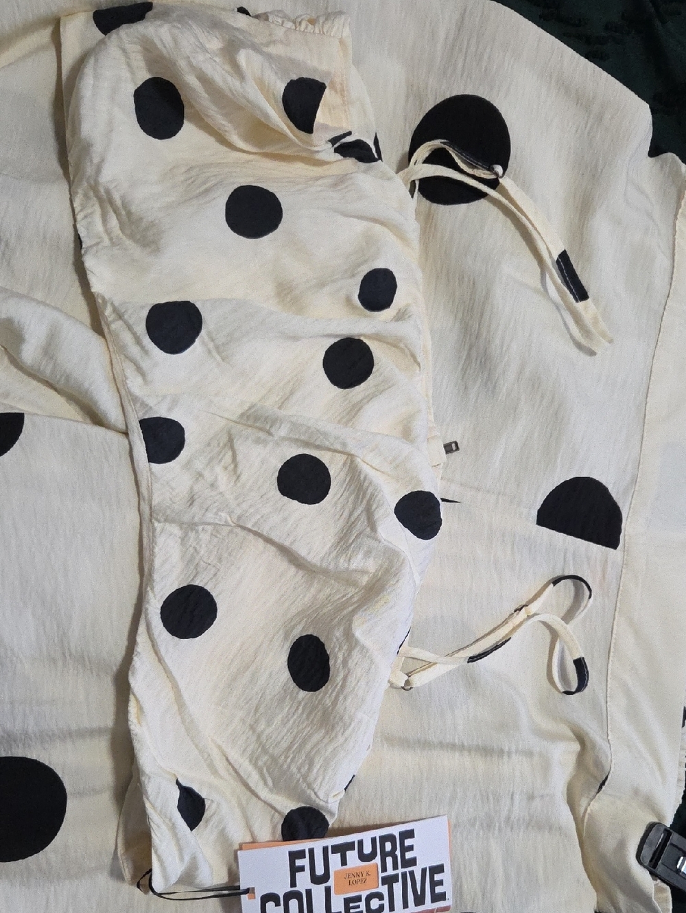 Polka Dot Wide-Leg Pantsuit Pants - Black on Cream
